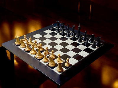 1849 Cooke Chessmen with 20-Inch Anegre Burl Board Vinyl Box