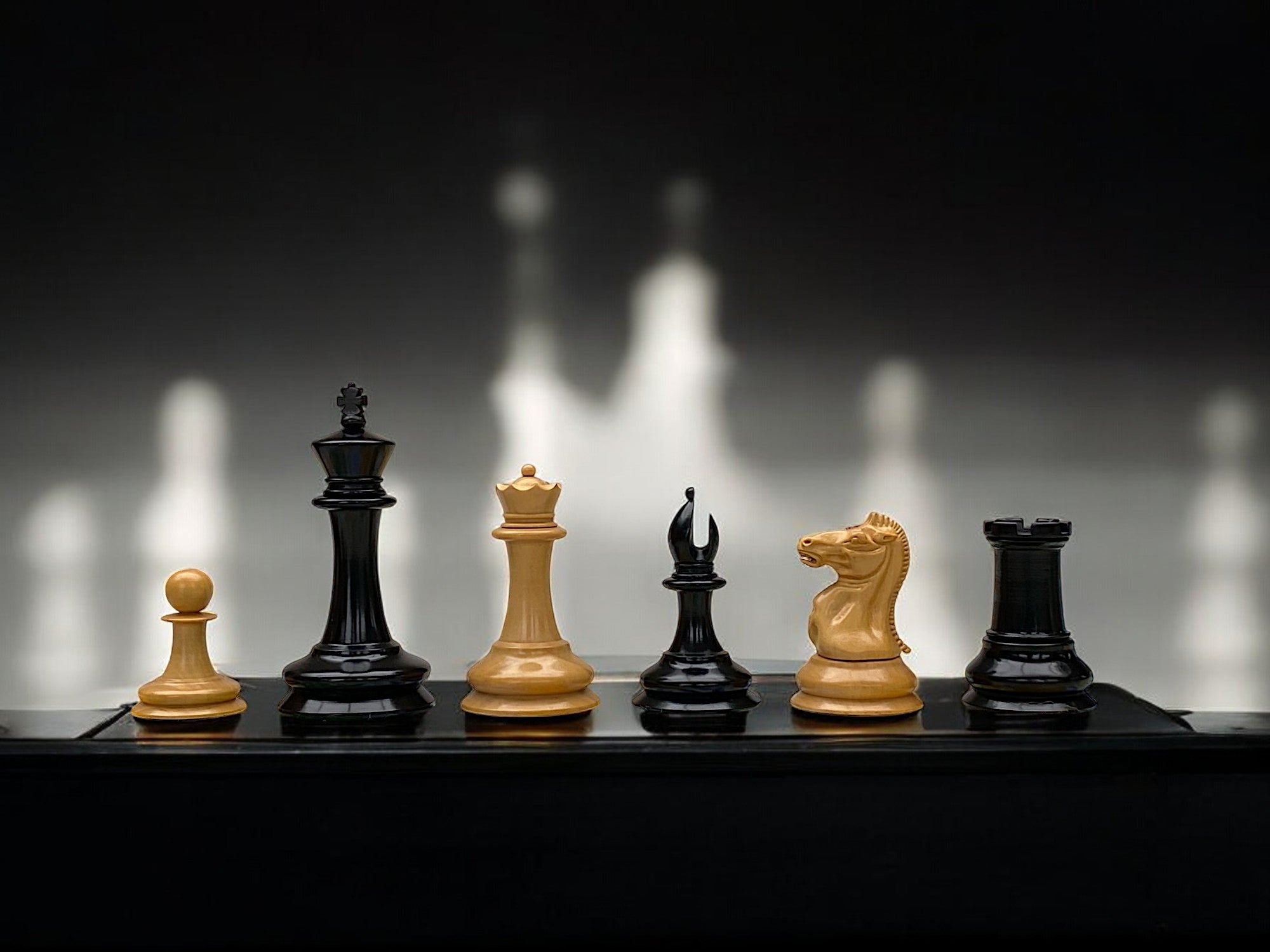 Leuchars Cooke Chessmen and Mahogany Hinged Box