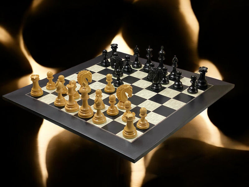 Appaloosa Staunton Ebony Chess Set with 21" Burl Anegre Board
