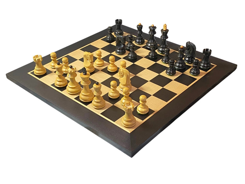 Zagreb Ebonised Chess Pieces, Anegre Chessboard, Vinyl Box