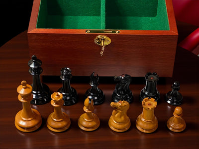 Antique Leuchars Cooke Chessmen and Mahogany Deluxe Box