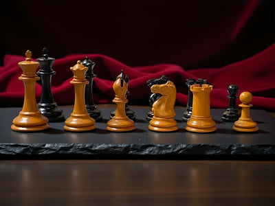 3.5" 1862 Antique Staunton Chessmen and Mahogany Deluxe Box