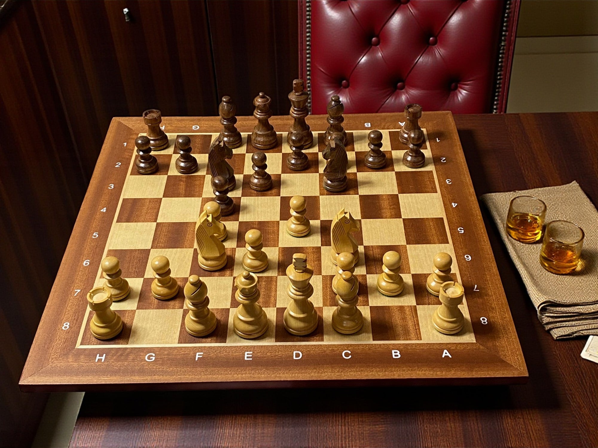 15.75" Acacia Classic Agebraic Mahogany Chess Set & Slide Lid Box