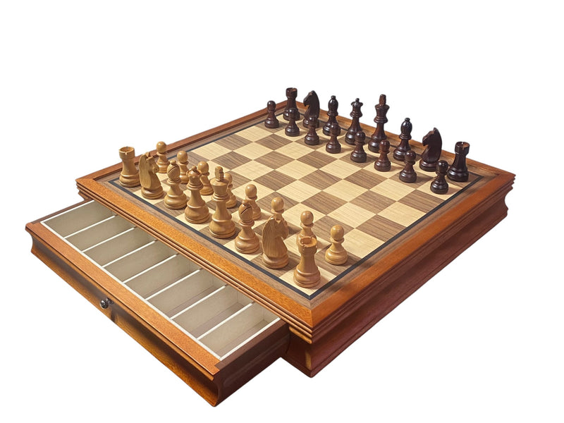 Grandmaster Burgundy Walnut Mahogany Drawer Chess Set