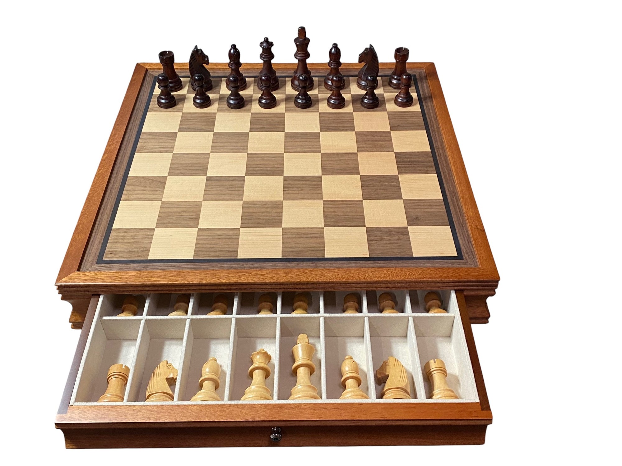 Grandmaster Brown Walnut Mahogany Drawer Chess Set