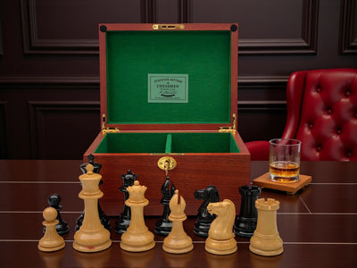 1850 Boxwood and Ebony Chessmen – 4.4-Inch King -Deluxe Mahogany Box