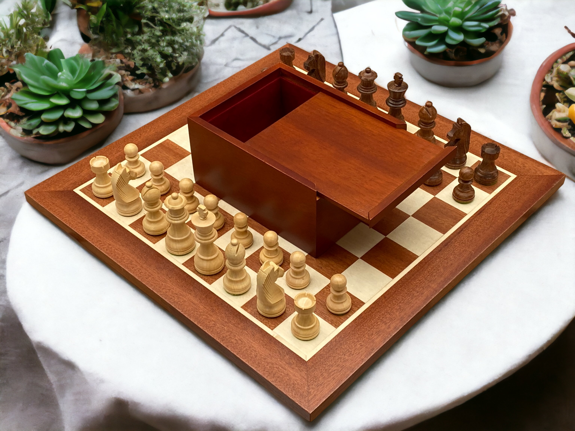 3"  WB Acacia Classic Pieces 15.75" Mahogany Board & Slide Lid Box - Official Staunton™ 