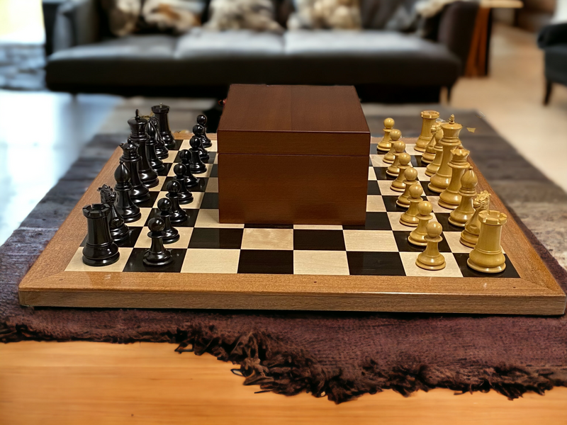 Original Staunton 1849 Reproduction Chess Pieces & Solid Ebony Acacia Chess Board - Official Staunton™ 