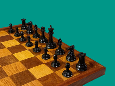 Leuchars Cooke 1849 Chess Set with Large Antiqued Framed Board, Hinged Mahogany Box
