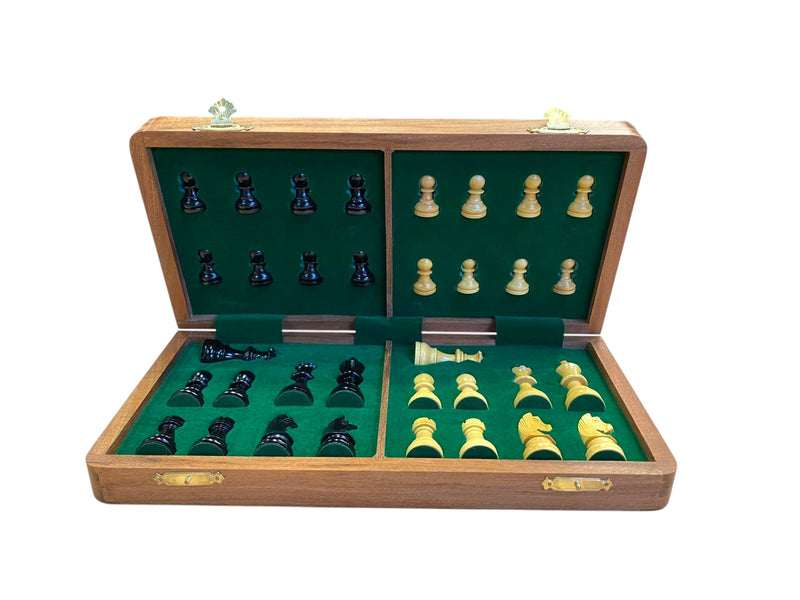 14" Folding Magnetic Chess Set – Black and Natural Staunton Pieces