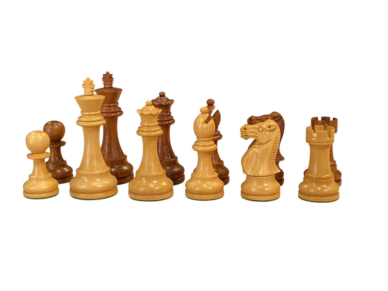 British Deluxe Acacia & Boxwood Staunton Chess Pieces – 4-Inch King