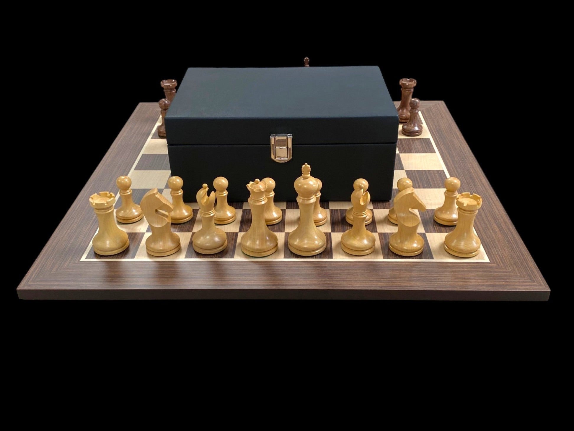 Zadar Modern Chess Set – 3.9" Acacia Pieces with 20" Wenge Board & Vinyl Box