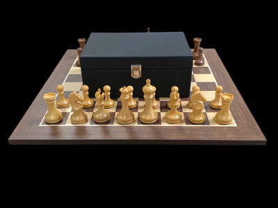 Zadar Modern Chess Set – 3.9" Acacia Pieces with 20" Wenge Board & Vinyl Box
