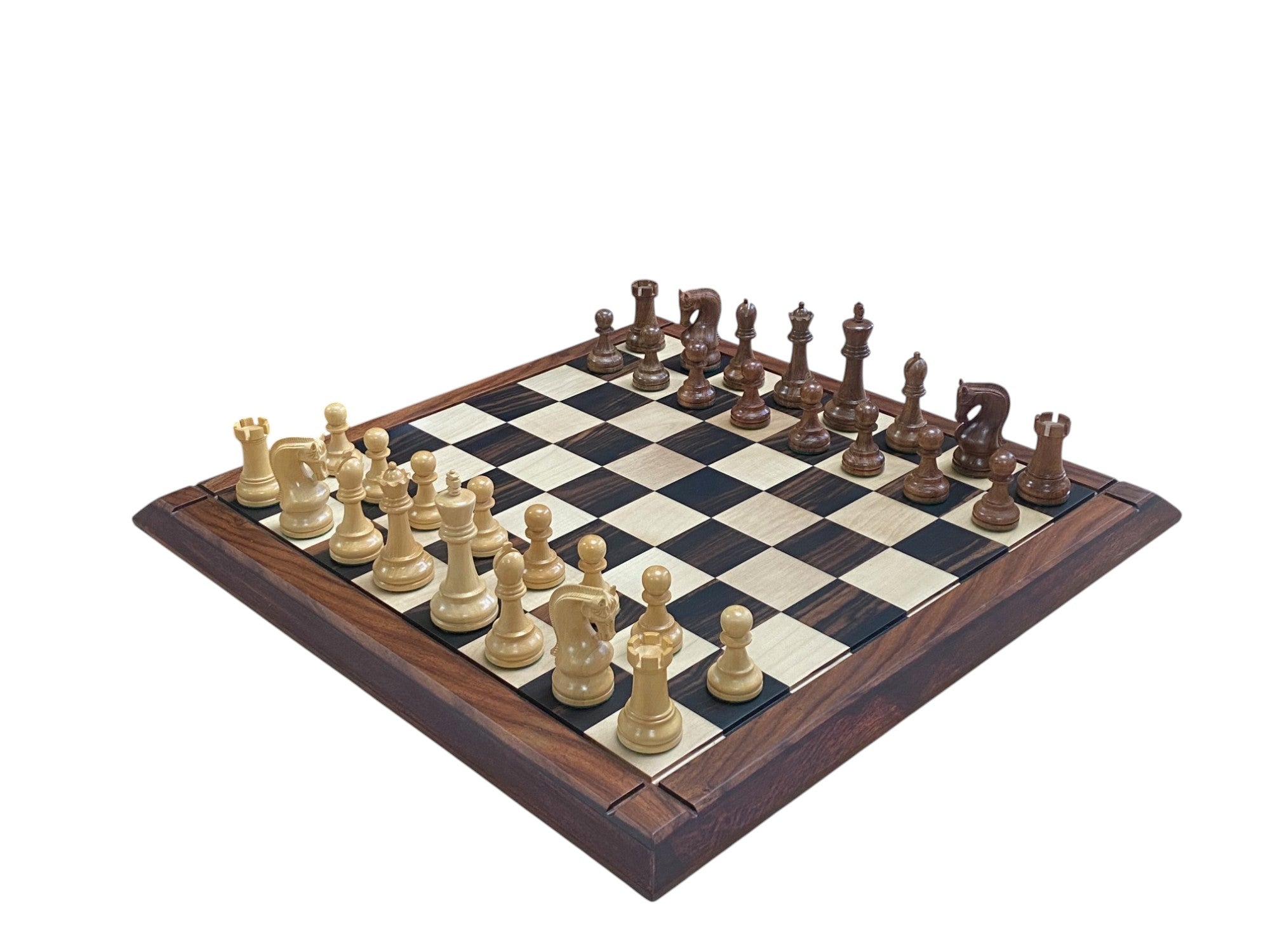 Leningrad Acacia Chess Pieces with Deluxe Ebony Rosewood Chessboard & Vinyl Box