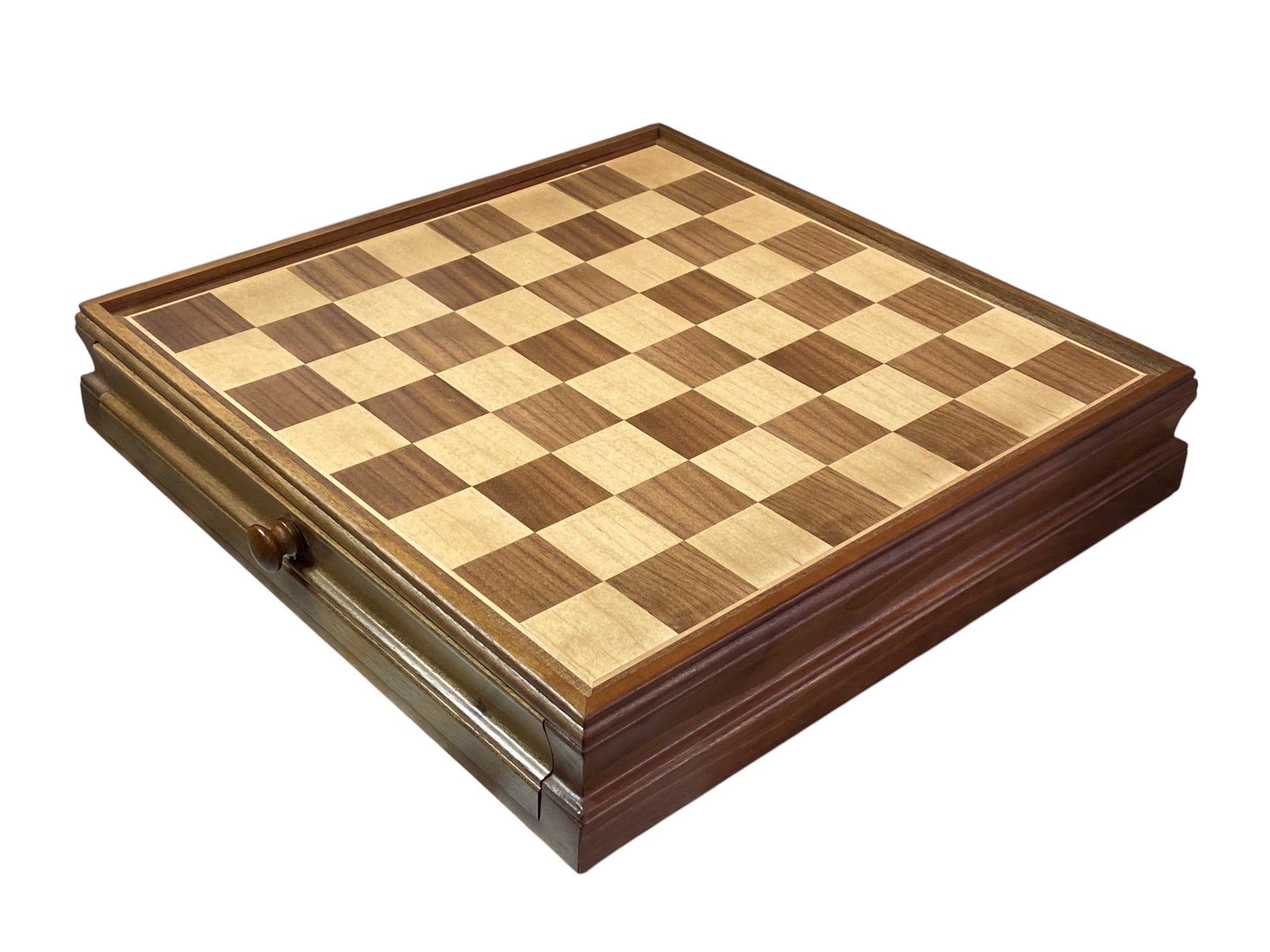 Economy 15-Inch Walnut Drawer Chess and Draughts Set