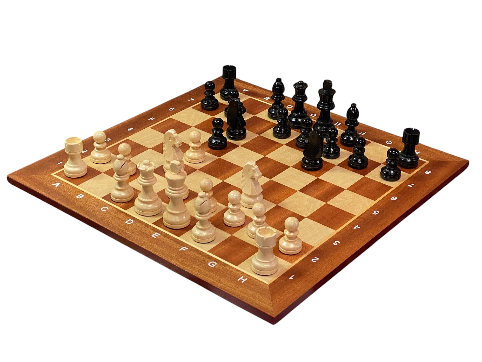 Economy Grandmaster Black Chessmen-  Algebraic Mahogany Chess Board