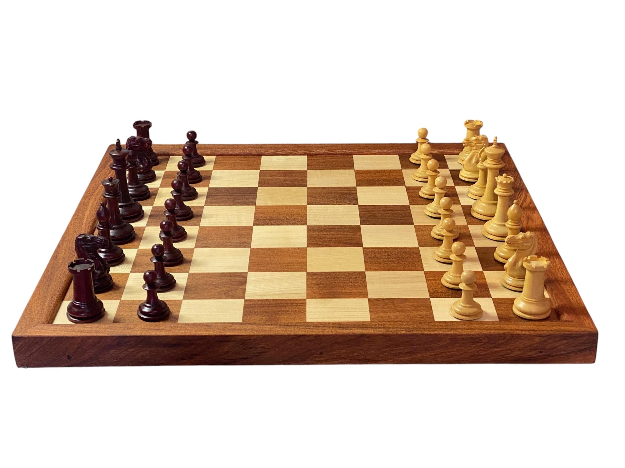 3.5" Cooke Claret Chessmen Mahogany Frame Chessboard and Hinge Box