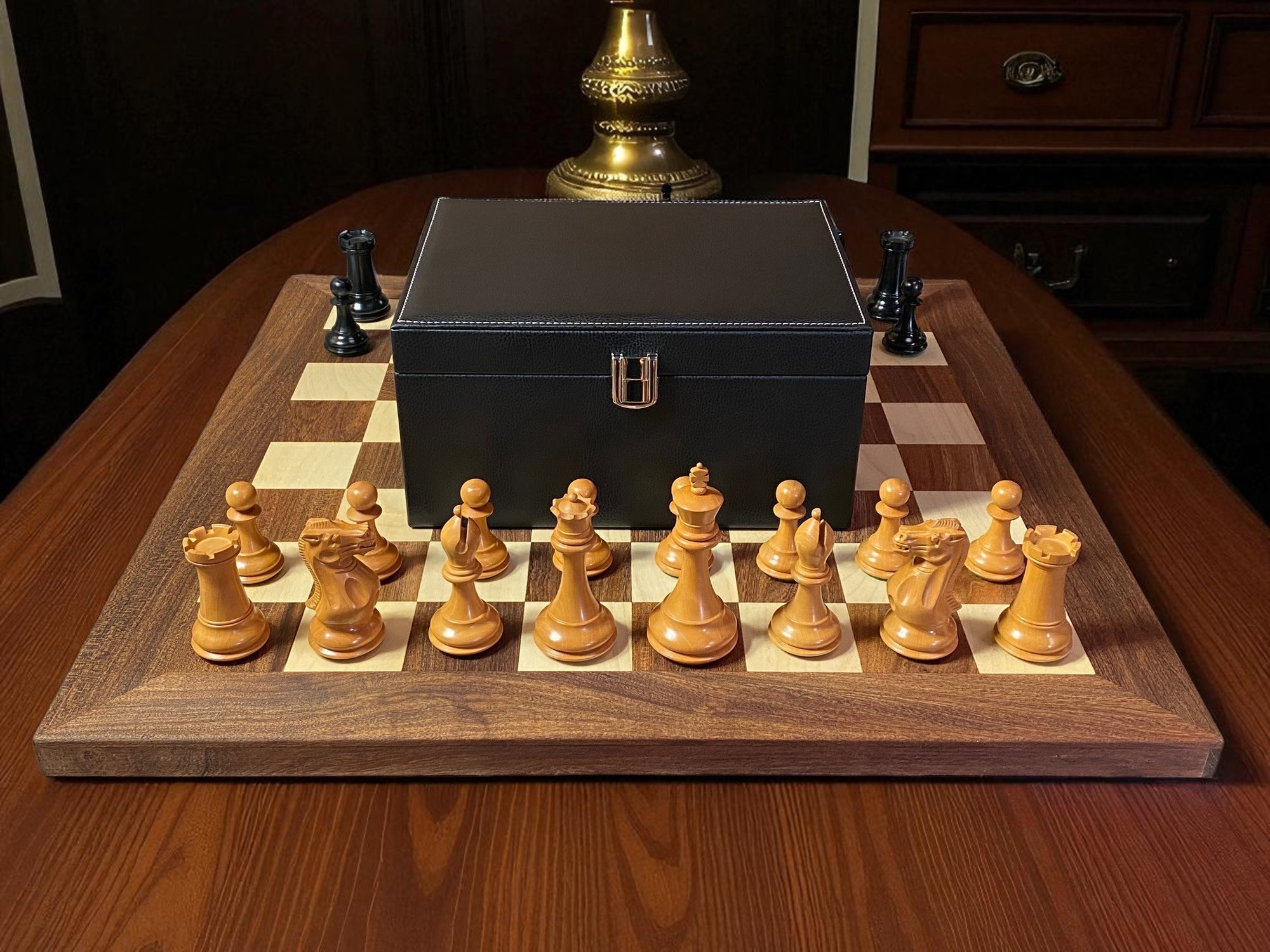 Staunton Antique Collector Chess Set with Solid Wood 21-Inch Board & Vinyl Box