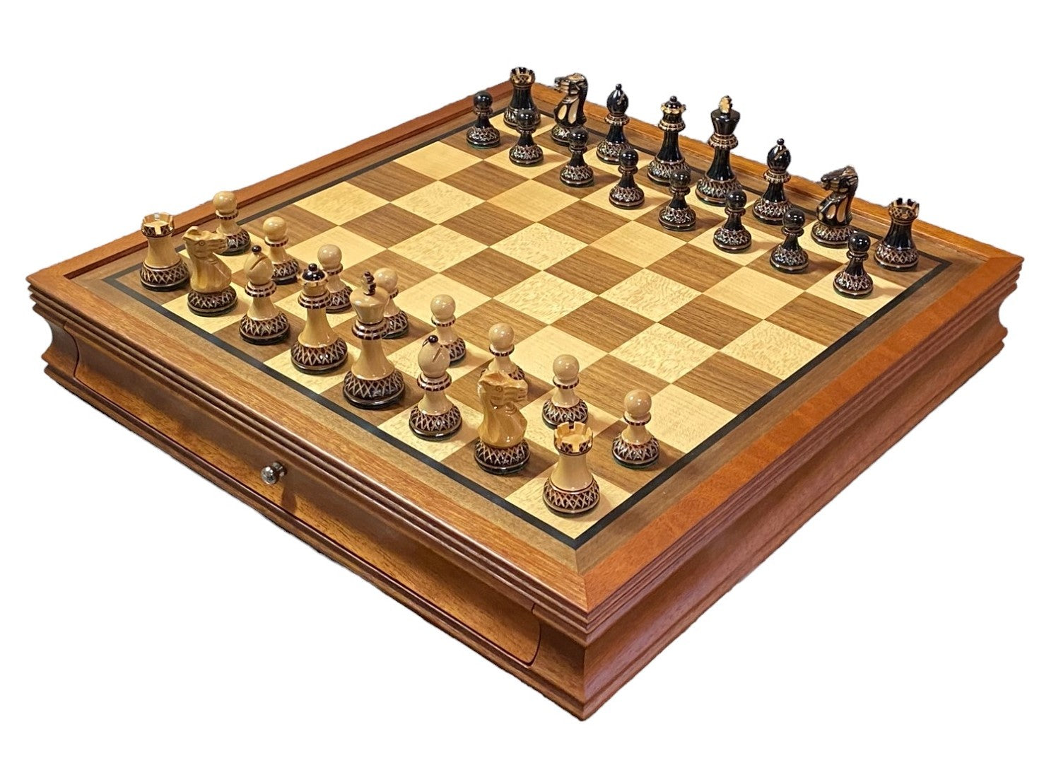 Parker Mahogany Drawer Chess Set - Official Staunton™ 