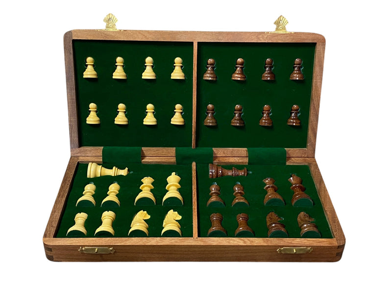 14" Hand Made Acacia Magnetic Folding Chess Set