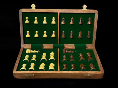 14" Hand Made Acacia Magnetic Folding Chess Set