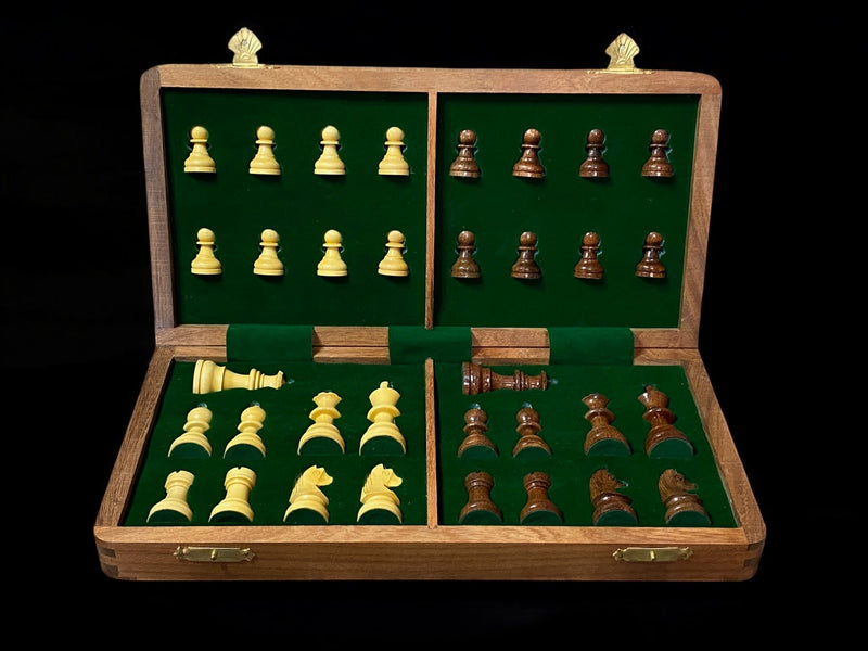 14" Hand Made Acacia Magnetic Folding Chess Set