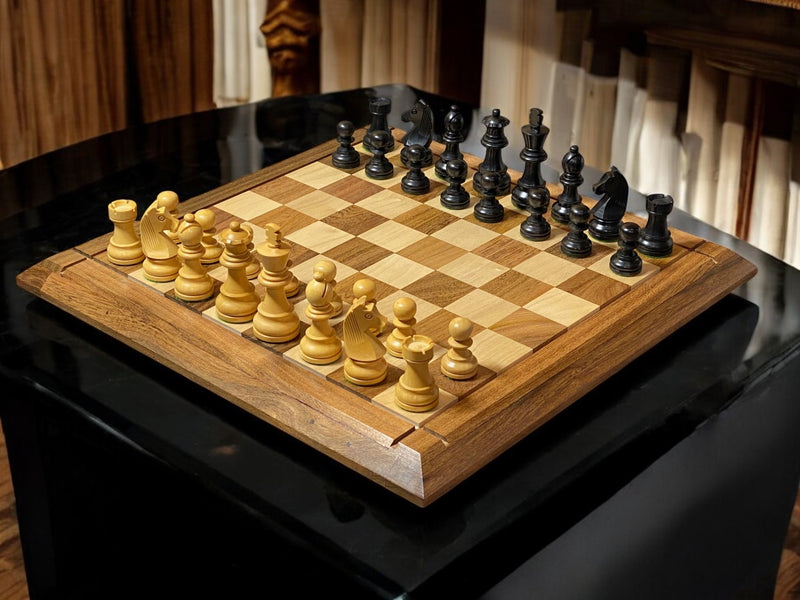 15" Solid Wood Chessboard  3" Ebonized Club Classic &  Mahogany Slide Box