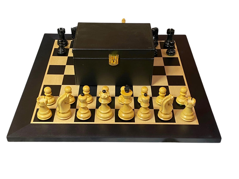 Zagreb Ebonised Chess Pieces, Anegre Chessboard, Vinyl Box