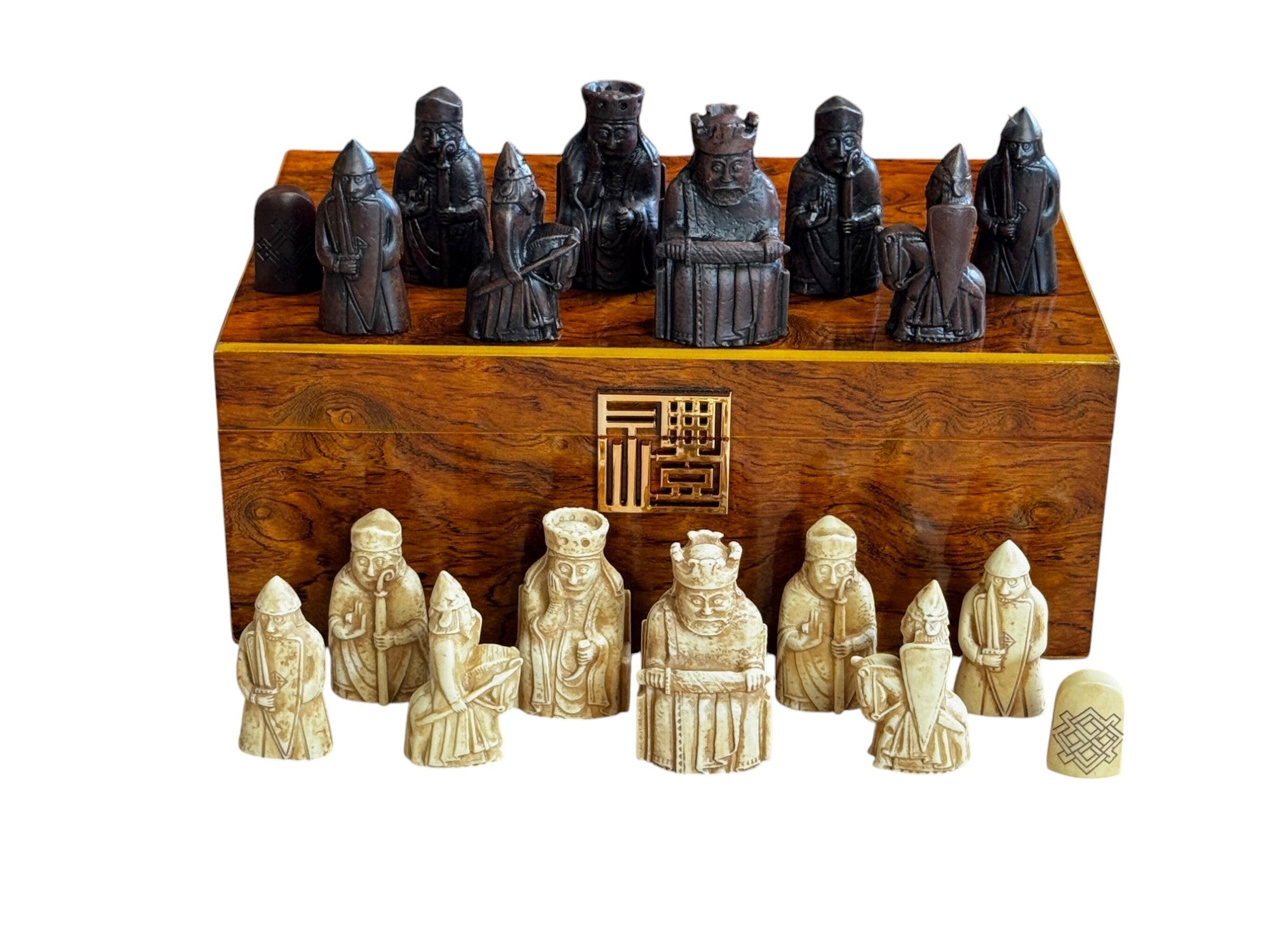 Isle of Lewis Chess Set with Deluxe Walnut Burlroot Storage Box