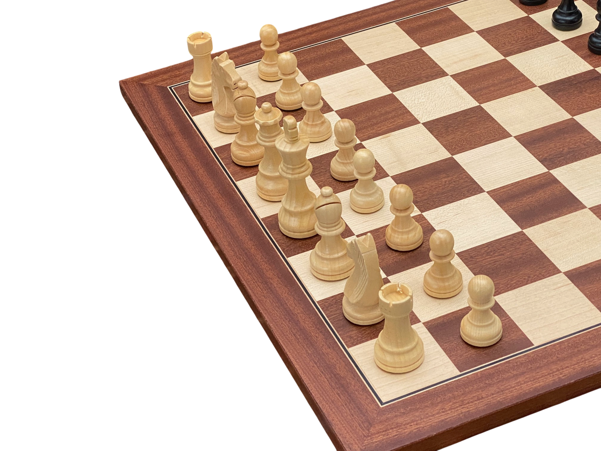 3.75" Grandmater Black Mahogany Deluxe Chess Set and Slide Lid Box