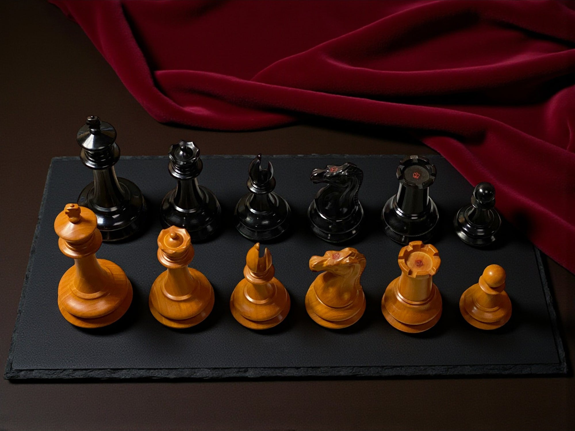 Antique Leuchars 2 Chessmen - Mahogany Deluxe Box