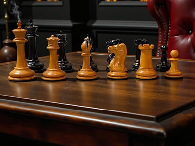 3.5" 1849 Antique Cooke Chessmen with Mahogany Box