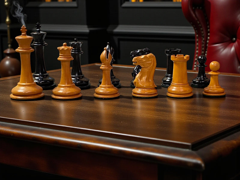 3.5" 1849 Antique Cooke Chessmen with Mahogany Box