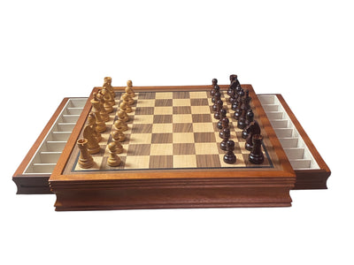 Grandmaster Burgundy Walnut Mahogany Drawer Chess Set