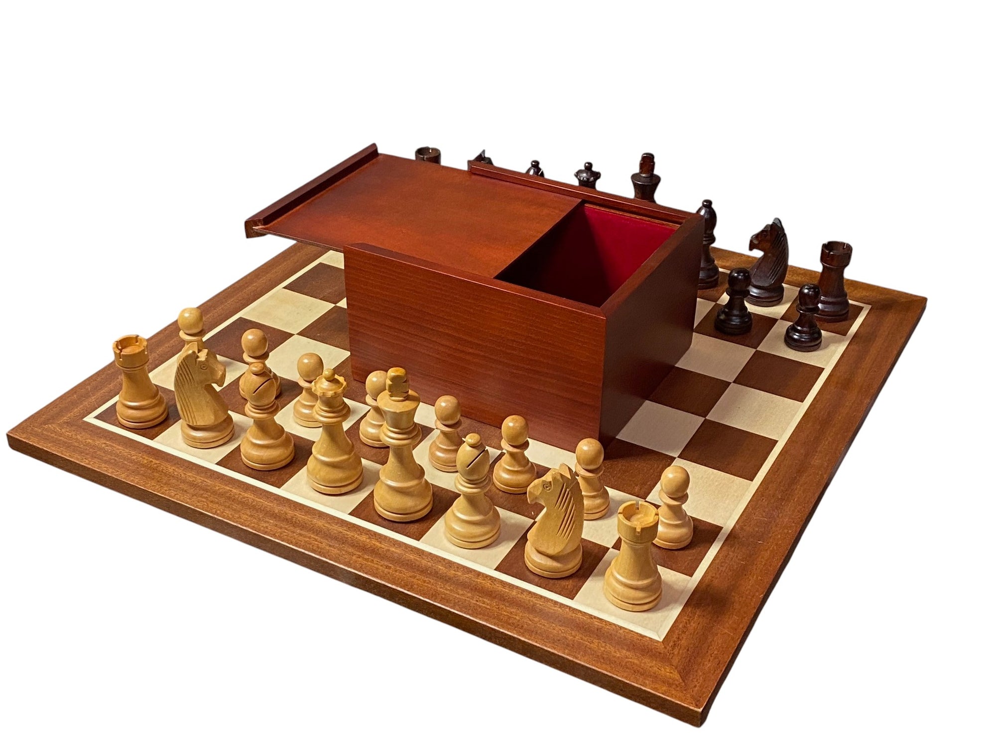 3.9 Inch Grandmaster Brown Mahogany Chess Set & Slide Ld Box