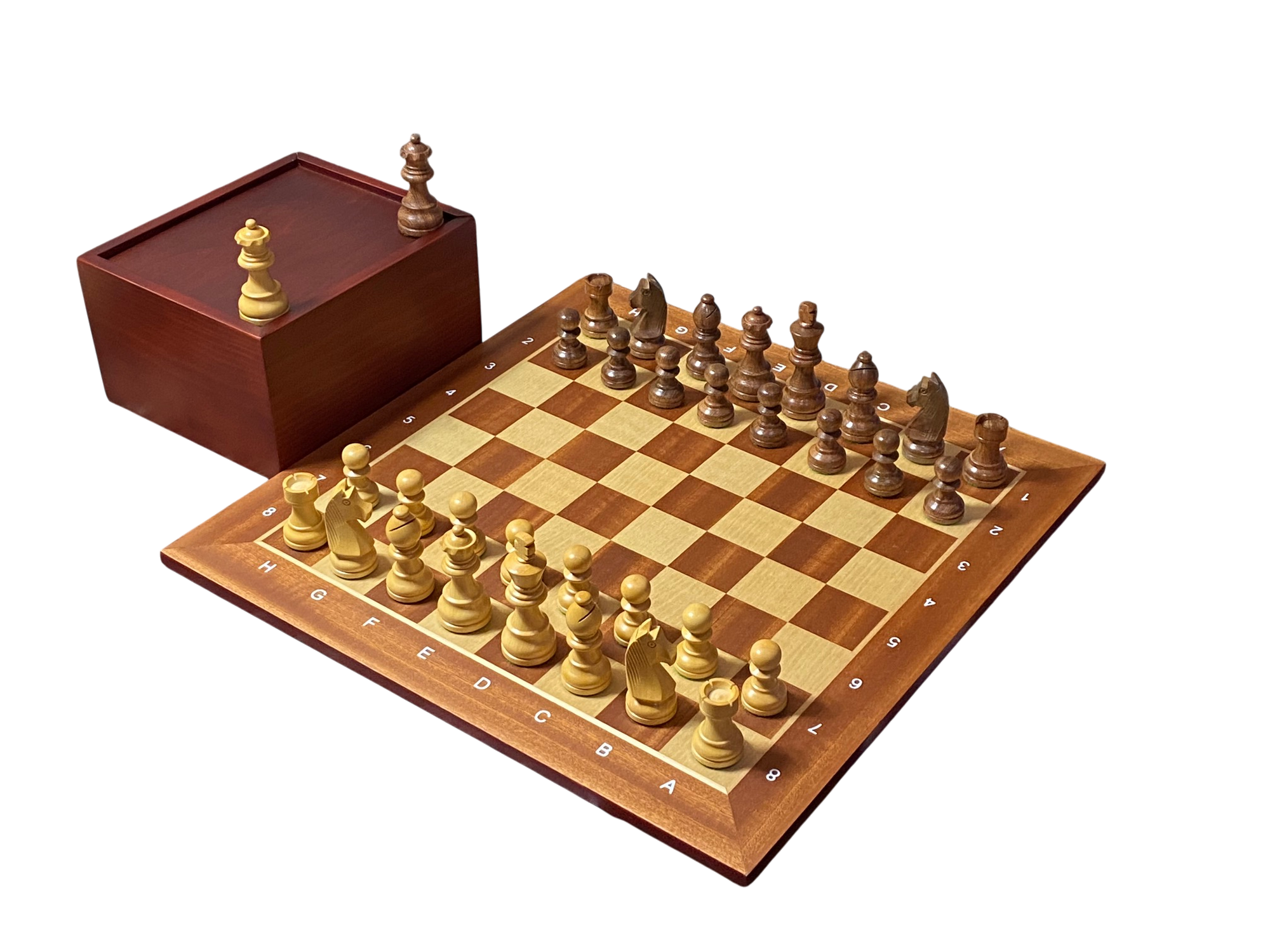 15.75" Acacia Classic Agebraic Mahogany Chess Set & Slide Lid Box