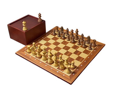 15.75" Acacia Classic Agebraic Mahogany Chess Set & Slide Lid Box
