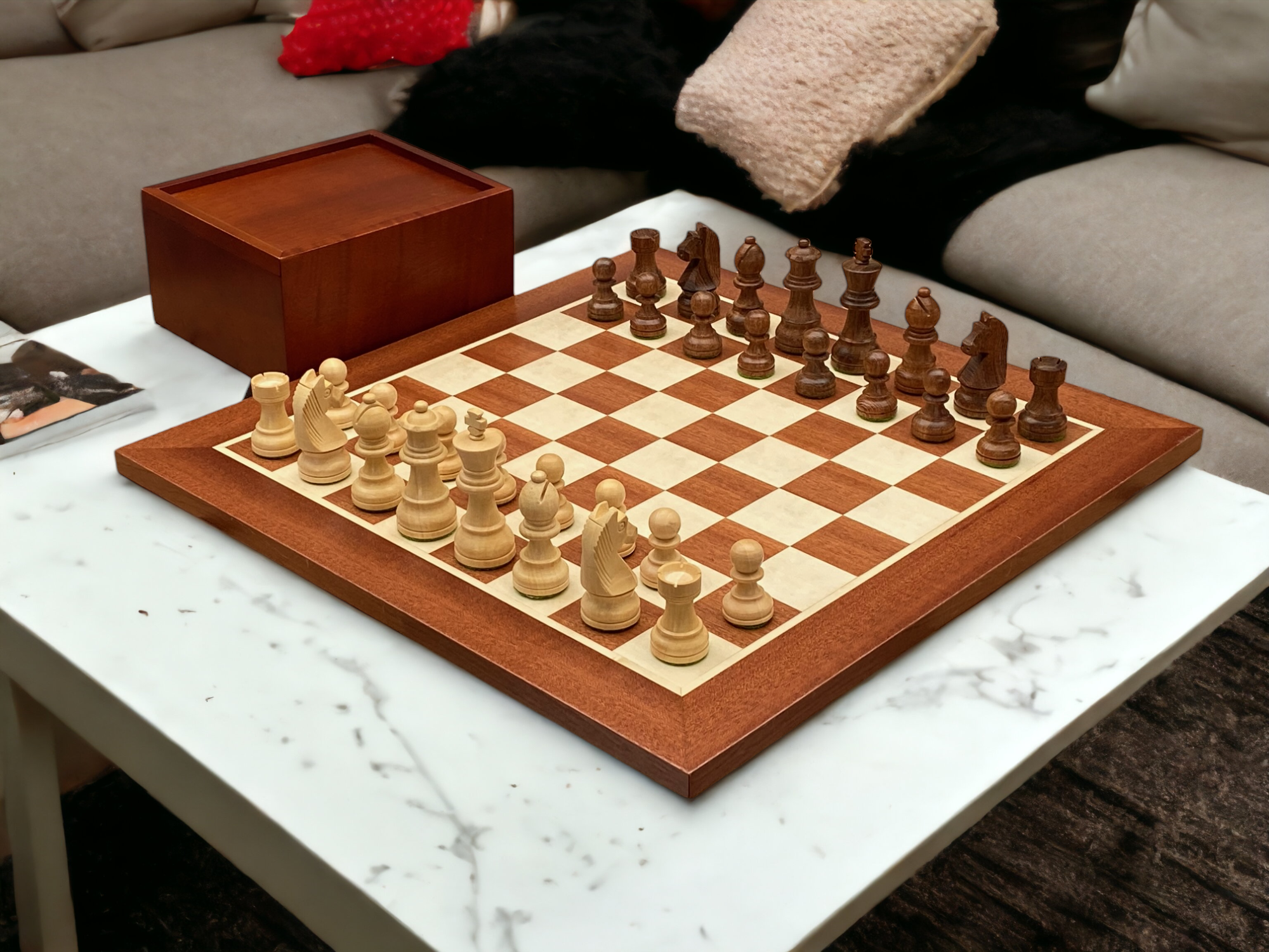 3"  WB Acacia Classic Pieces 15.75" Mahogany Board & Slide Lid Box - Official Staunton™ 