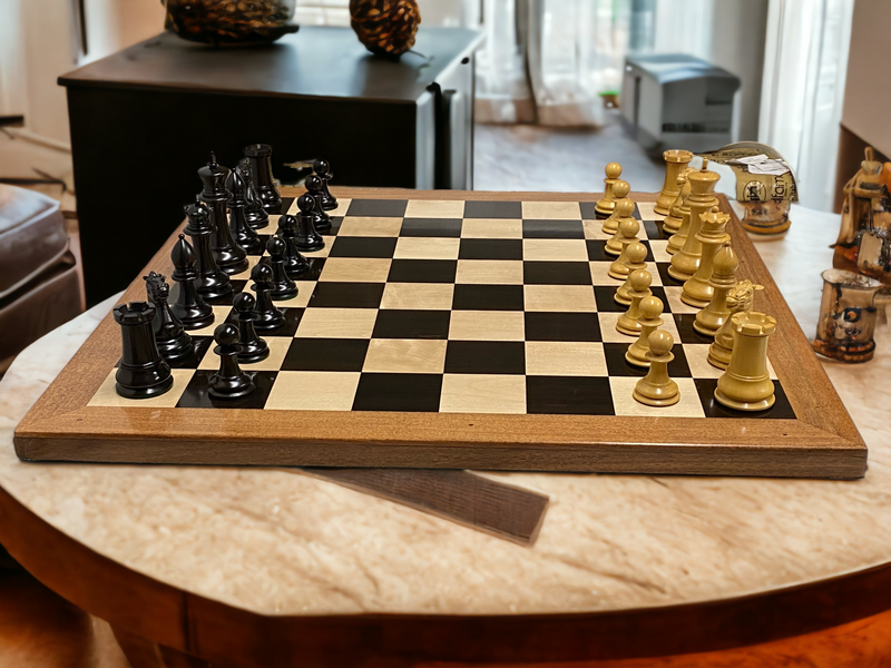 Original Staunton 1849 Reproduction Chess Pieces & Solid Ebony Acacia Chess Board - Official Staunton™ 