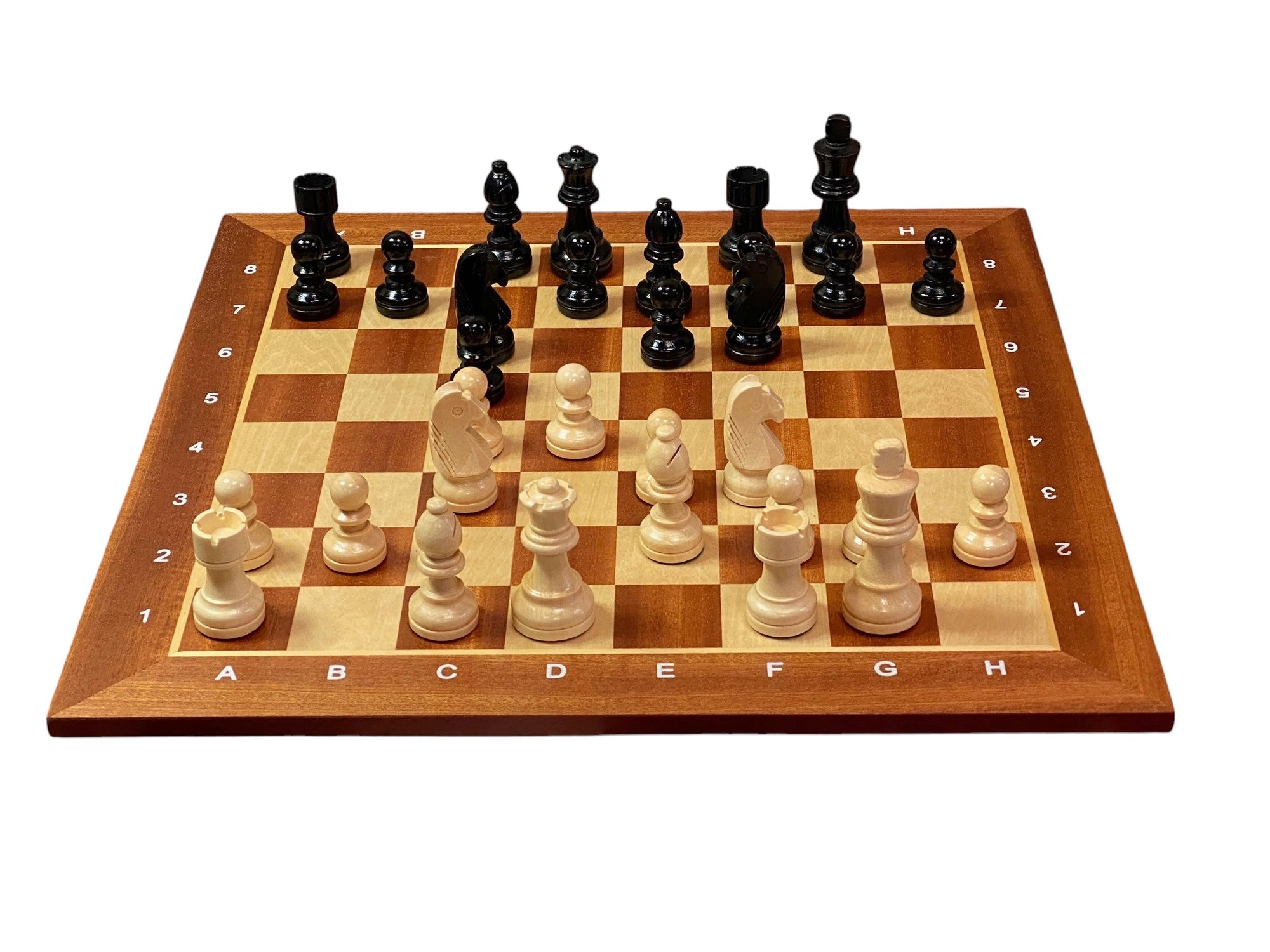 Economy Grandmaster Black Chessmen-  Algebraic Mahogany Chess Board