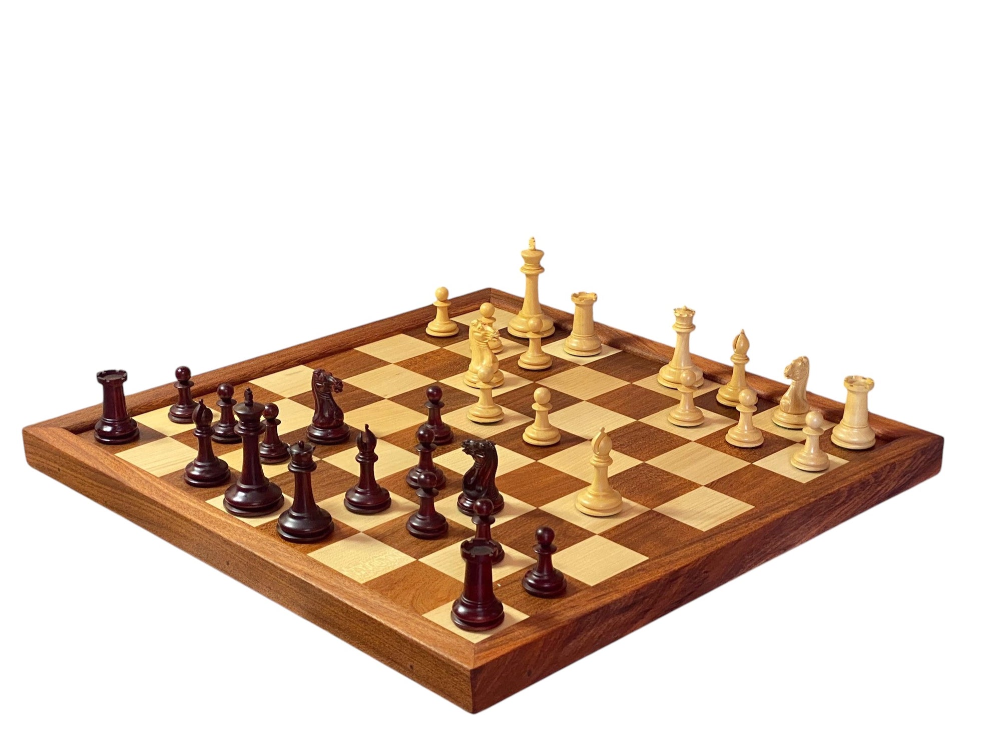 3.5" Cooke Claret Chessmen Mahogany Frame Chessboard and Hinge Box
