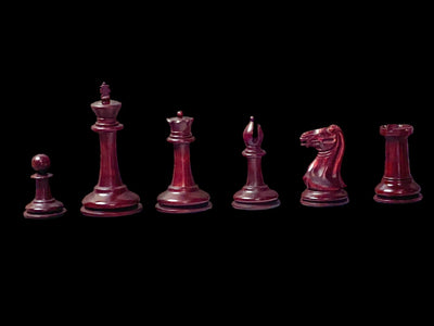Cooke 3.5" Claret Boxwood Reproduction Chessmen and Mahogany Hinged Box