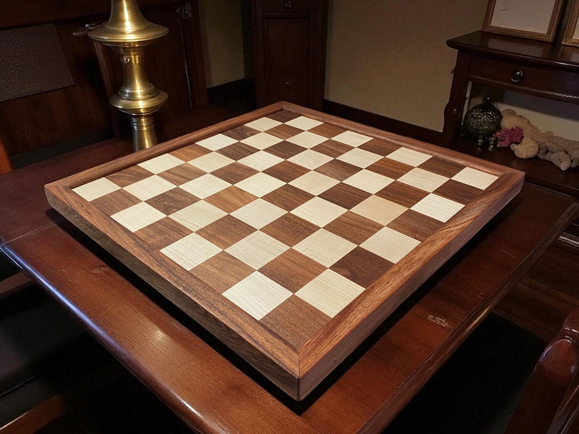21" Handmade Solid Framed Acacia & Maple Wood Chess Board