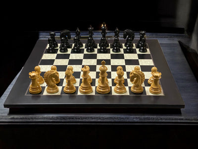 Appaloosa Staunton Ebony Chess Set with 21" Burl Anegre Board