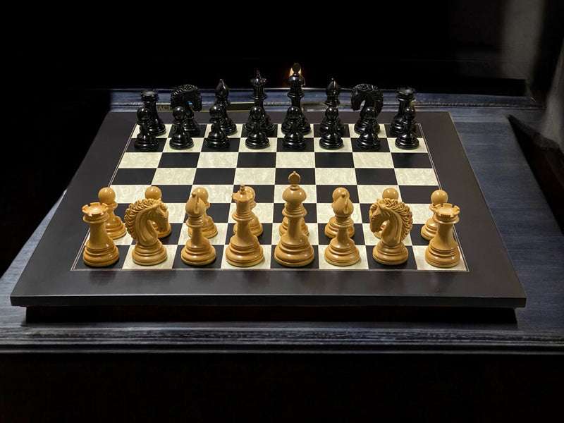 Appaloosa Staunton Ebony Chess Set with 21" Burl Anegre Board