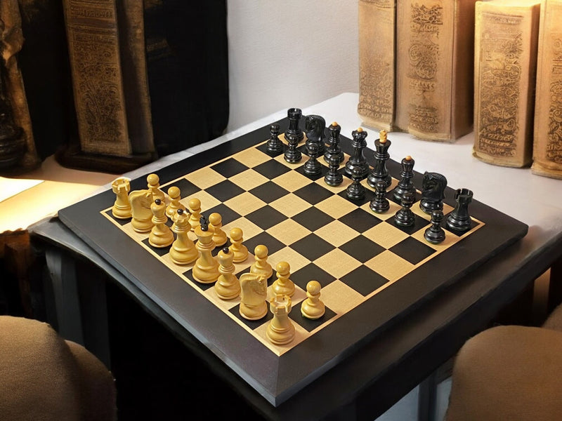 Zagreb Ebonised Chess Pieces, Anegre Chessboard, Vinyl Box