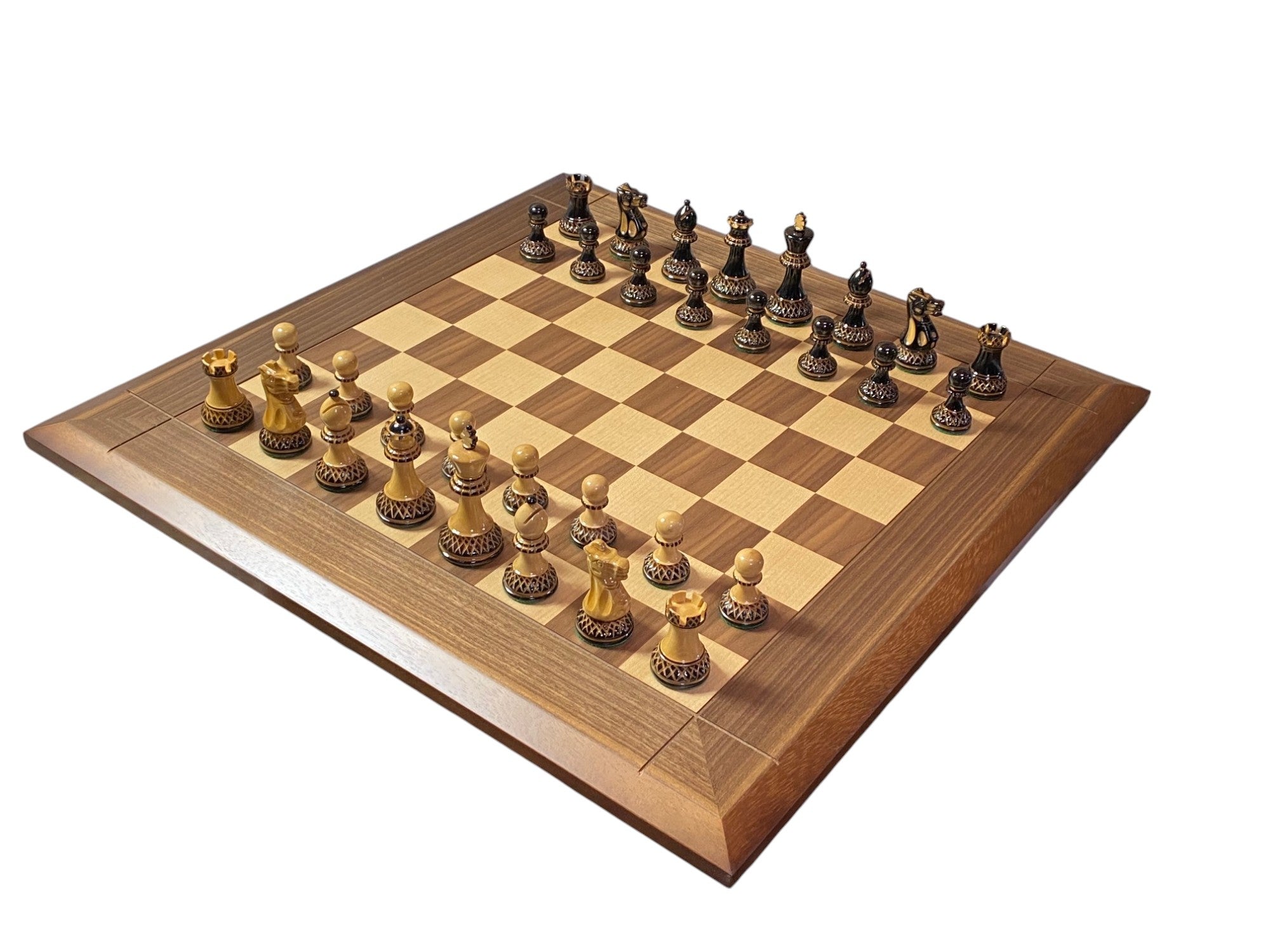 Artistic Parker Walnut Bevel Chess Board and Box