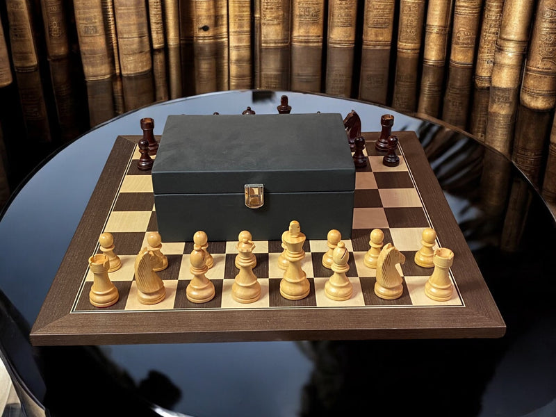 Grandmaster Chess Set – 4" Burgundy & Natural Pieces with 20" Wenge Board & Vinyl Box