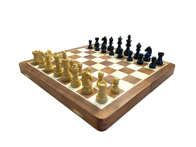 14" Folding Magnetic Chess Set – Black and Natural Staunton Pieces