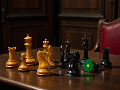 3.5" 1850 Antique Ebony Chessmen with Hinged Mahogany Box